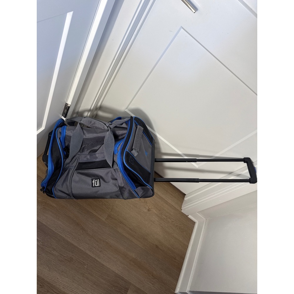 Ful Rolling Duffle Bag 21" Telescoping Handle Grey Blue Travel Carry On Luggage